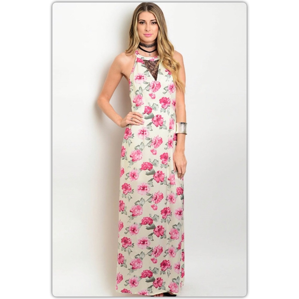 🌟 Backless Maxi Cream Floral Dress - Picture 4 of 8